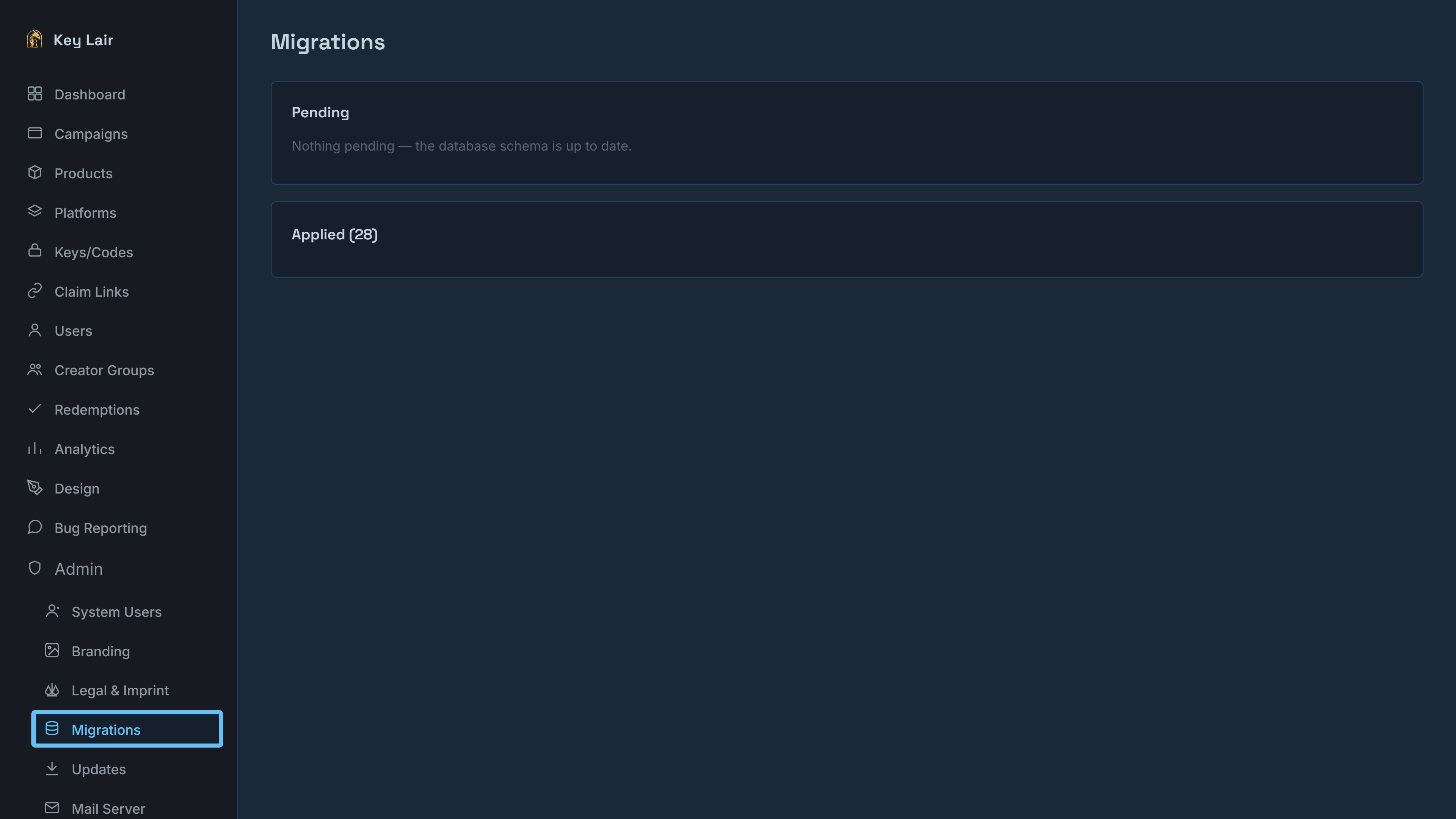 Real Key Lair Migrations screen